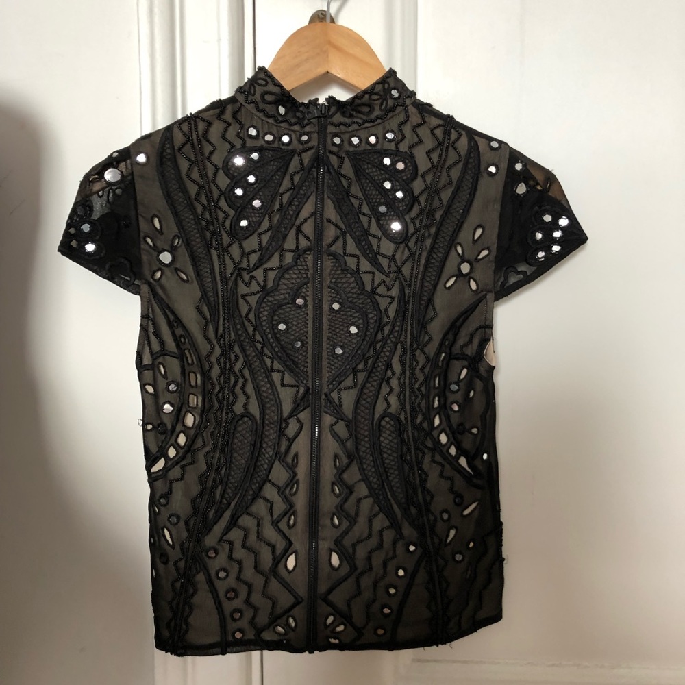 Alice and Olivia Black Beaded Top